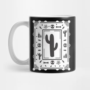 Día De Los Muertos - black skull - cactus - white - Papel Picado Mug